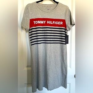 NWT Tommy Hilfiger T-Shirt Dress Womens Size Medium Striped Gray Sporty Casual